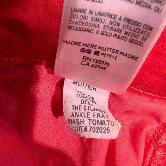 Mother the stunner ankle fray play date denim jeans in tomato red size 28 - Picture 15 of 15